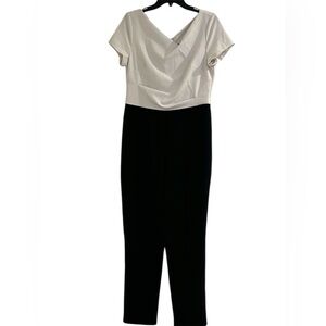 Adrianna Pappel Asymmetrical  Short Sleeve Jumpsuit In Ivory and Black Size 8